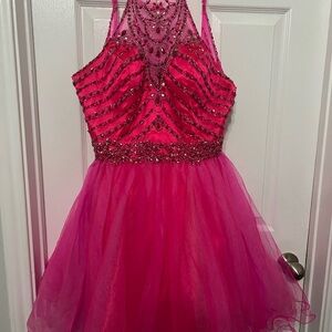 Elegant Pink Beaded Prom Dress